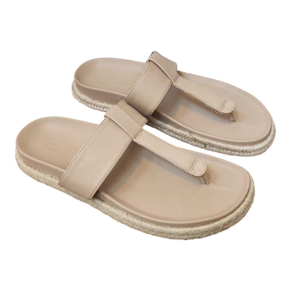 Joie Nacho Tan Faux Leather Boho Espadrille Thong T-Strap Jute Sandals Size 8 - Picture 2 of 12